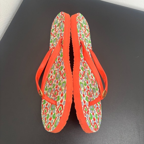 Tory Burch Poppy Red Legacy Paisley Flip Flops Womens Size 9M Sandals Multicolor - Picture 5 of 7
